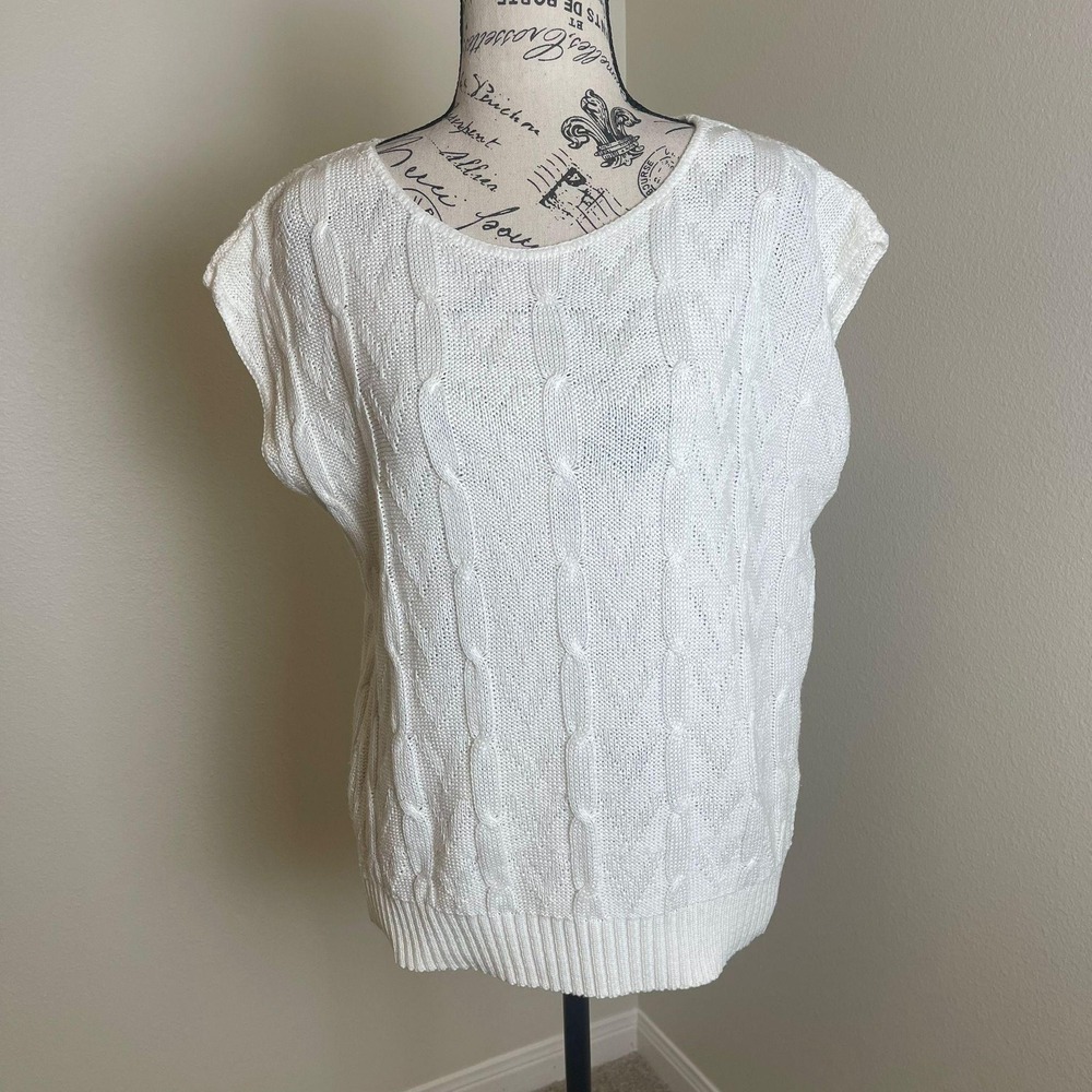 Sweater Bazaar Cream Cable Knit‎ Sleeveless Sweater Vest Top Womens 38 18W